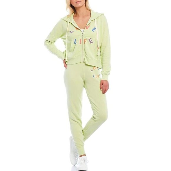 NWT Wildfox cotton blend lime green “Love Life” jogger trackpants, L - Picture 4 of 16